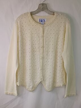 BFA Classics Cream Pearl-Embellished Women's Cardigan Sweater